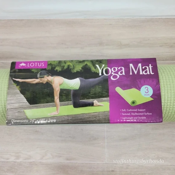 New In Package Lotus Printed Yoga Mat, Green, Lightweight 24"x68"x 3mm - Picture 1 of 5